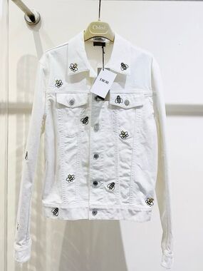 🚩steal Dior White Denim Jacket with Embroidered Bees
